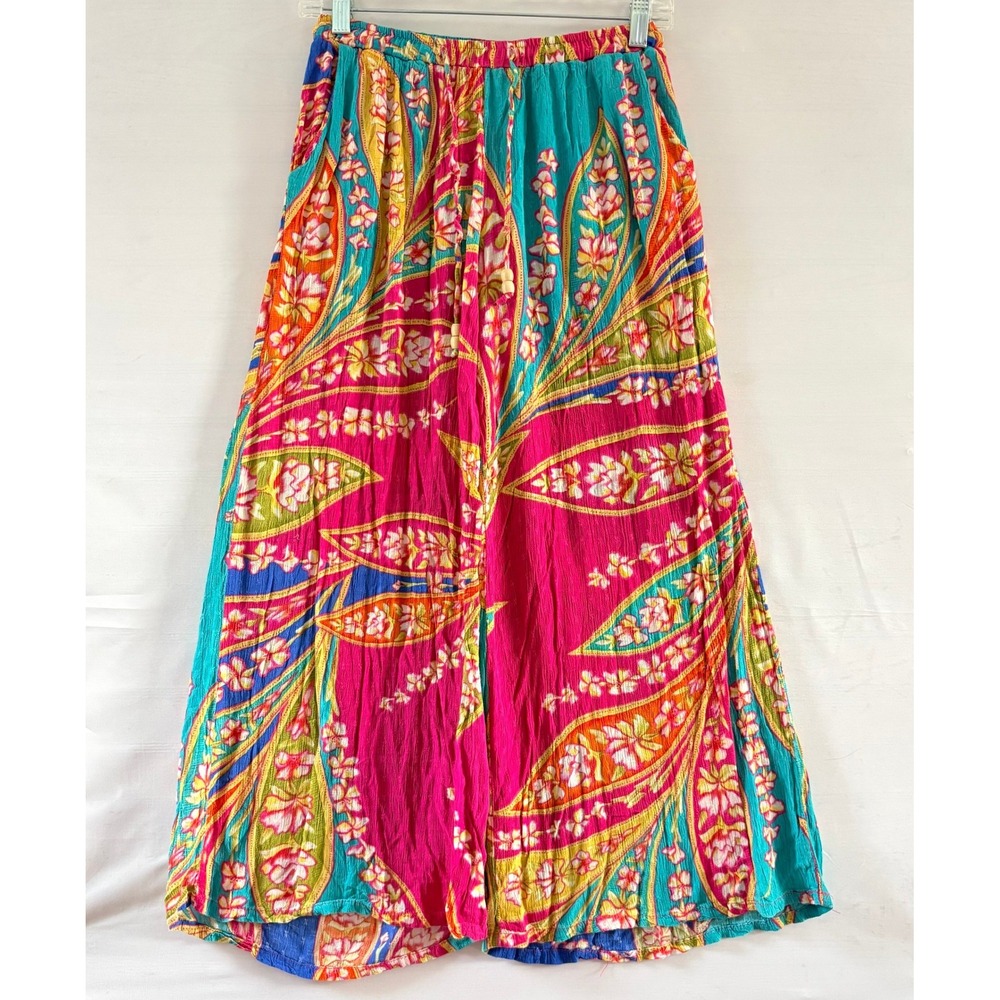 Haute Hippie Tropical Floral Wide Leg Palazzo Pants Pink Turquoise XS